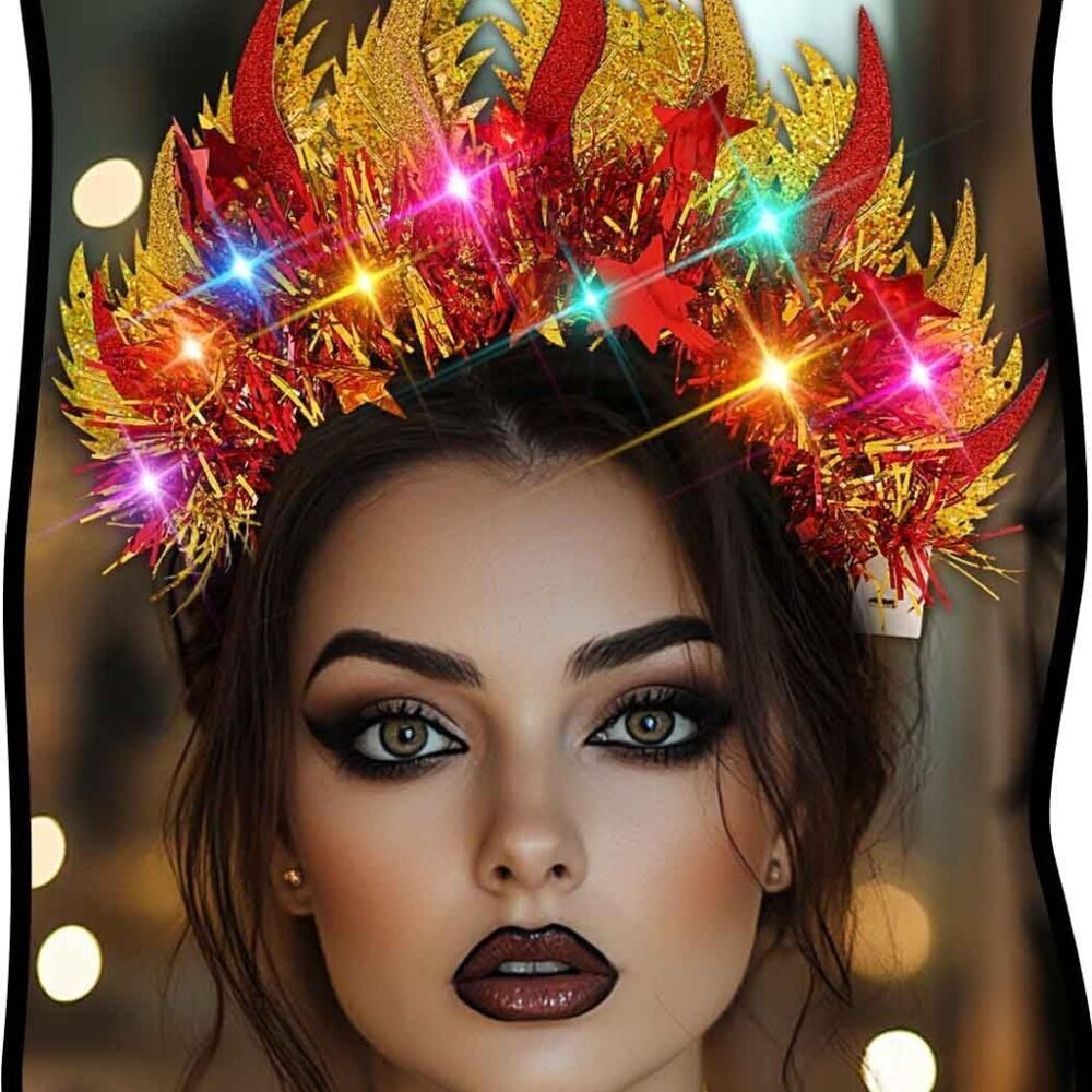 LED Halloween Fire Light Up Headband Flame Hair Accessory Women